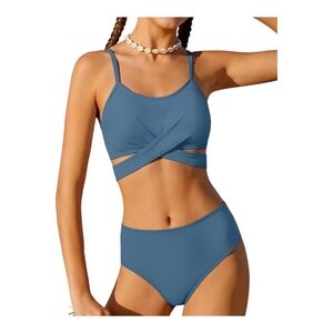 Girls Blue Criss Cross Bikini Set. NWOT. 13/14 years.